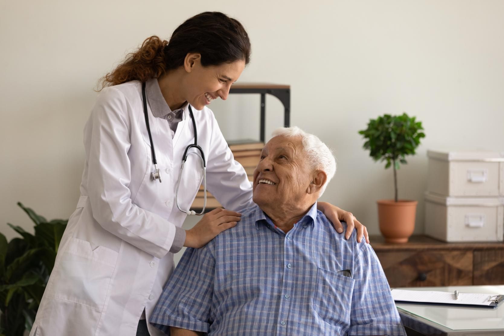 Doctor talking with an older patient in a clinic